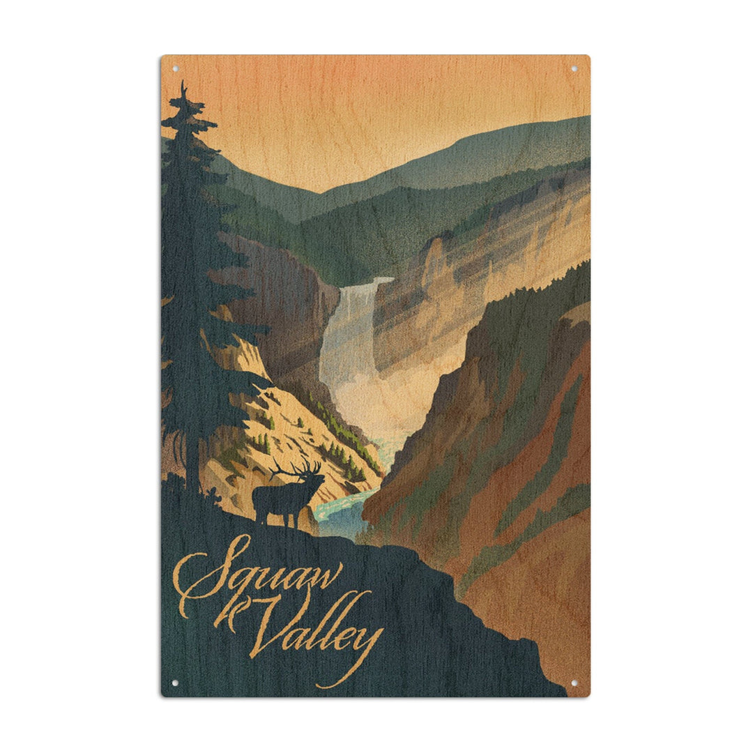 Squaw Valley, California, Elk and Falls, Lithograph, Lantern Press Artwork, Wood Signs and Postcards Wood Lantern Press 10 x 15 Wood Sign 