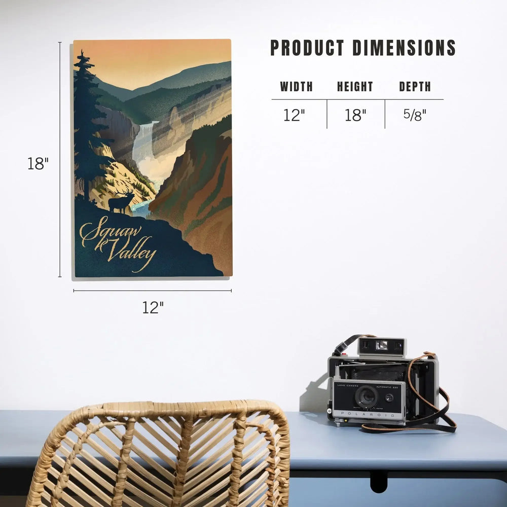 Squaw Valley, California, Elk and Falls, Lithograph, Lantern Press Artwork, Wood Signs and Postcards Wood Lantern Press 