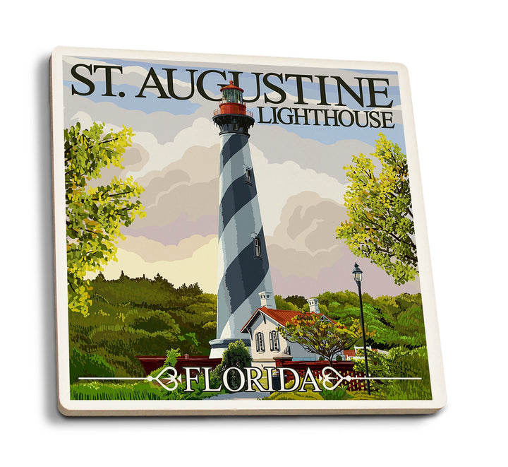 St. Augustine, Florida Lighthouse, Lantern Press Artwork, Coaster Set Coasters Lantern Press 