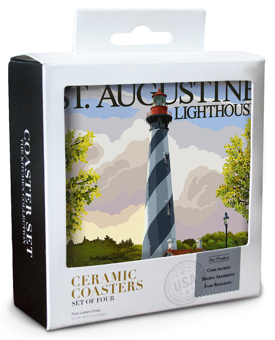 St. Augustine, Florida Lighthouse, Lantern Press Artwork, Coaster Set Coasters Lantern Press 