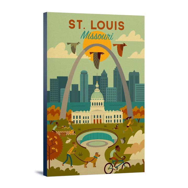 St. Louis, Missouri, Geometric National Park Series, Lantern Press Artwork, Stretched Canvas Canvas Lantern Press 12x18 Stretched Canvas 