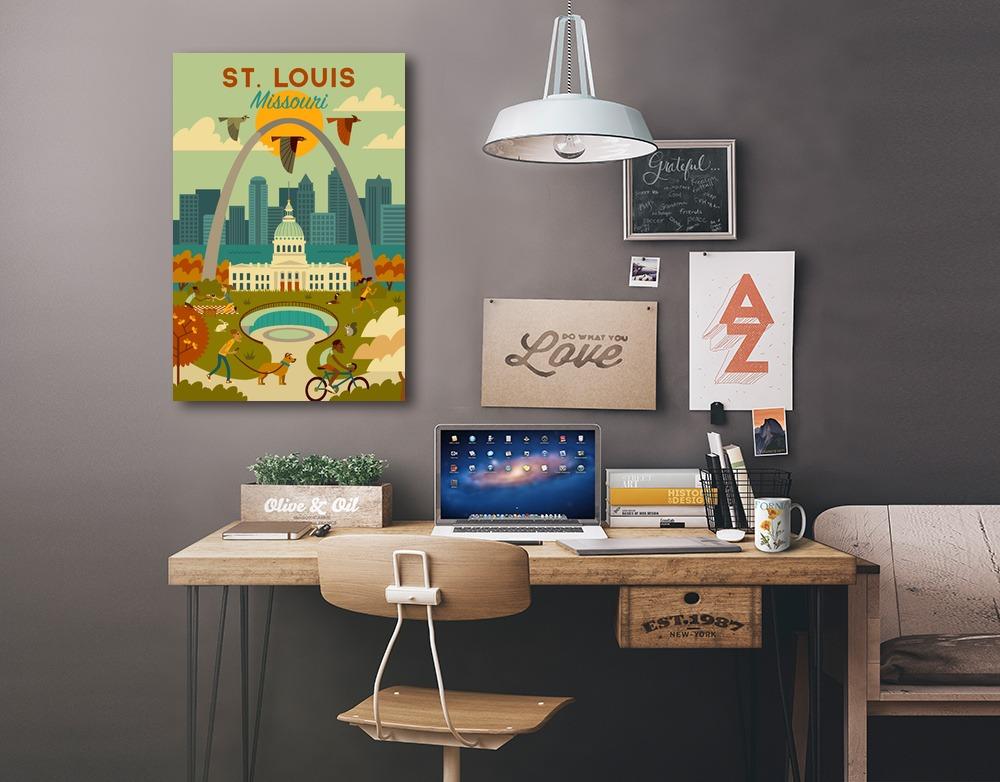St. Louis, Missouri, Geometric National Park Series, Lantern Press Artwork, Stretched Canvas Canvas Lantern Press 