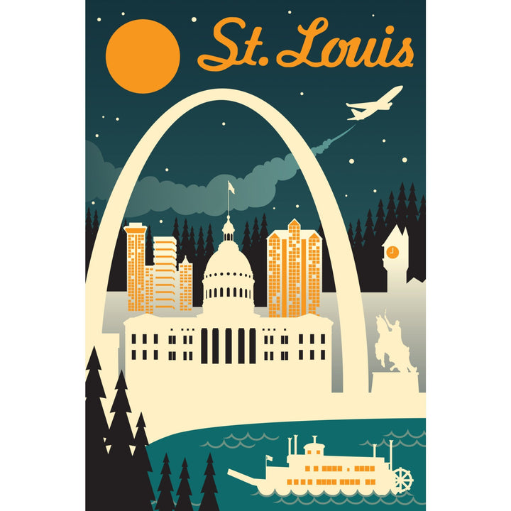 St. Louis, Missouri, Retro Skyline, Lantern Press Artwork Canvas Lantern Press 