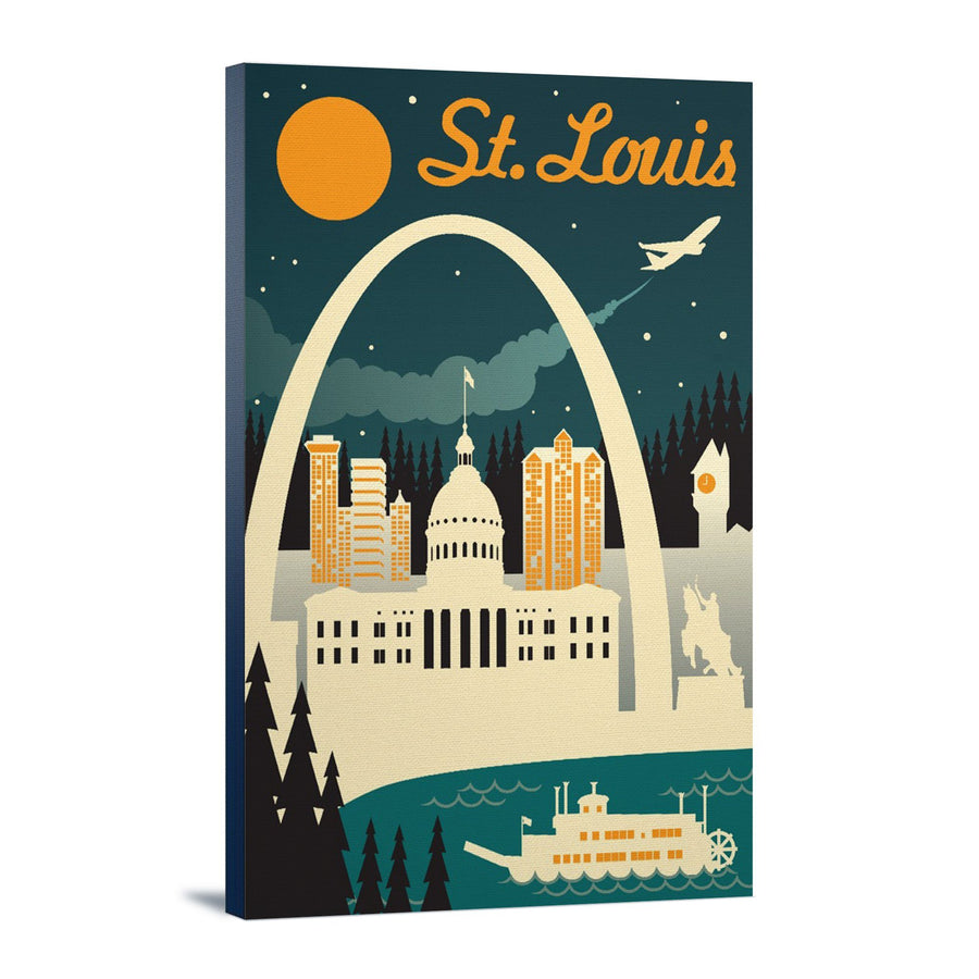 St. Louis, Missouri, Retro Skyline, Lantern Press Artwork Canvas Lantern Press 