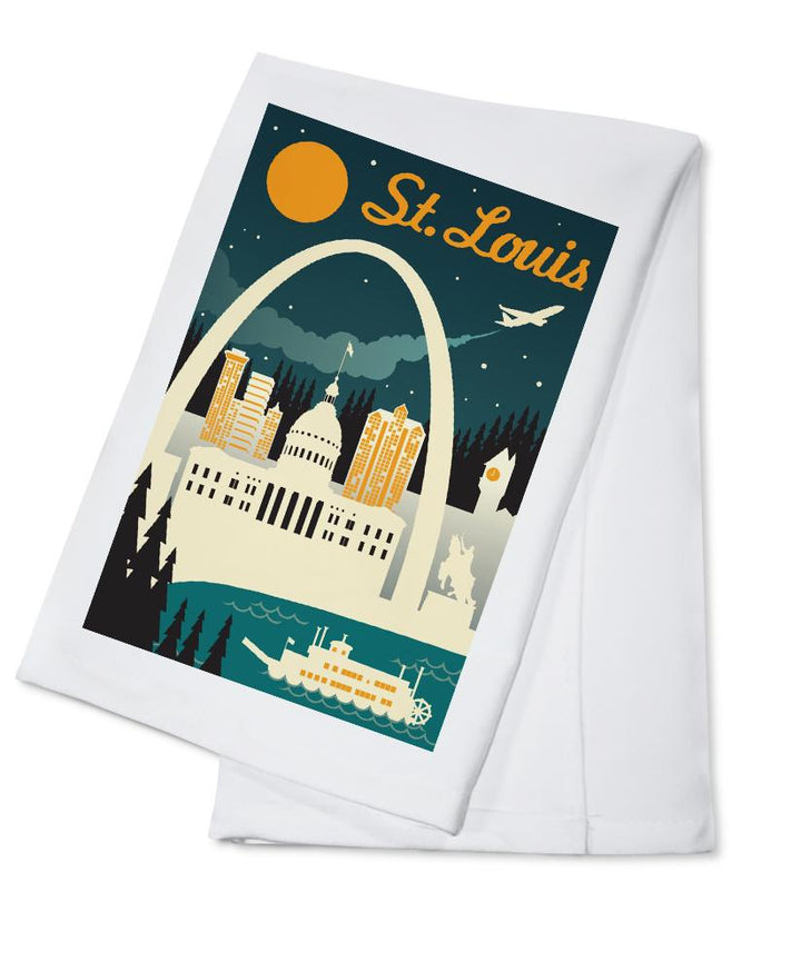 St. Louis, Missouri, Retro Skyline, Lantern Press Artwork, Towels and Aprons Kitchen Lantern Press Cotton Towel 