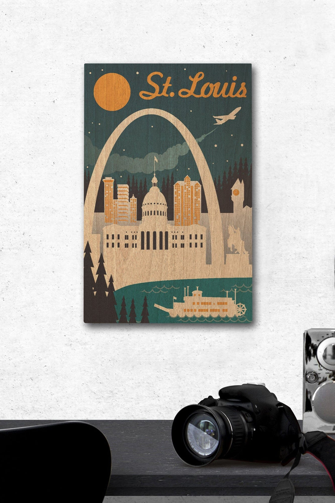 St. Louis, Missouri, Retro Skyline, Lantern Press Artwork, Wood Signs and Postcards Wood Lantern Press 12 x 18 Wood Gallery Print 