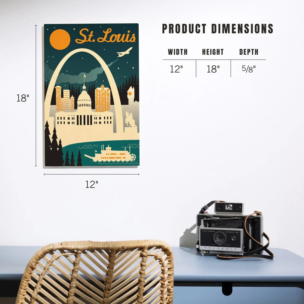 St. Louis, Missouri, Retro Skyline, Lantern Press Artwork, Wood Signs and Postcards Wood Lantern Press 