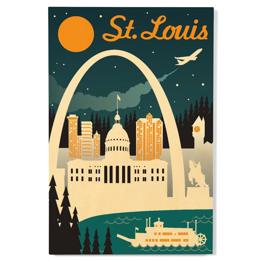 St. Louis, Missouri, Retro Skyline, Lantern Press Artwork, Wood Signs and Postcards Wood Lantern Press 