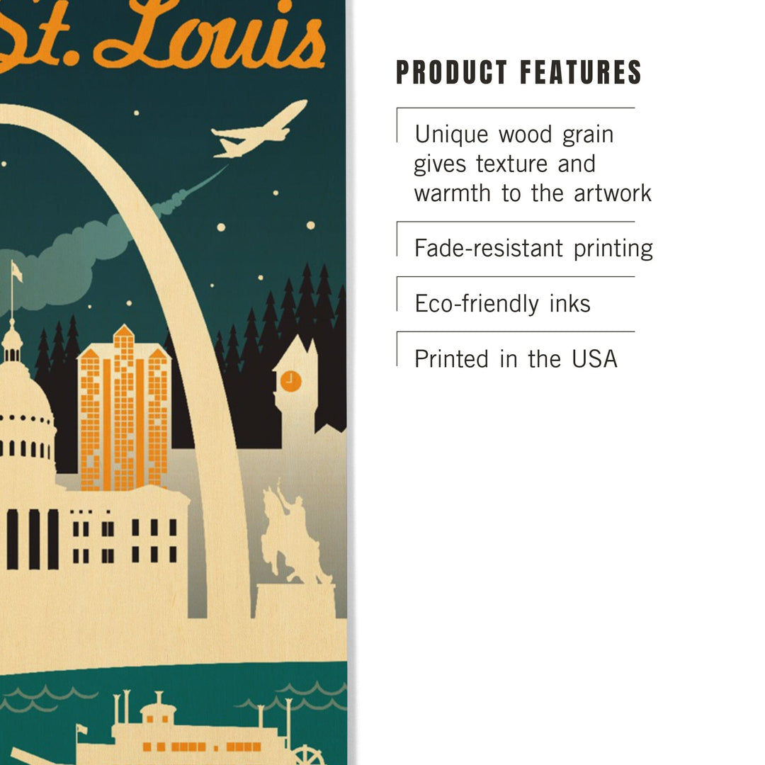 St. Louis, Missouri, Retro Skyline, Lantern Press Artwork, Wood Signs and Postcards Wood Lantern Press 
