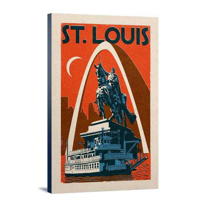 St. Louis, Missouri, Woodblock, Lantern Press Artwork, Stretched Canvas Canvas Lantern Press 12x18 Stretched Canvas 