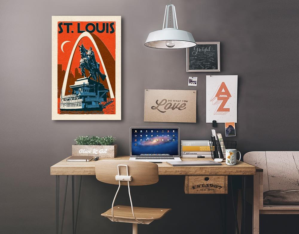 St. Louis, Missouri, Woodblock, Lantern Press Artwork, Stretched Canvas Canvas Lantern Press 