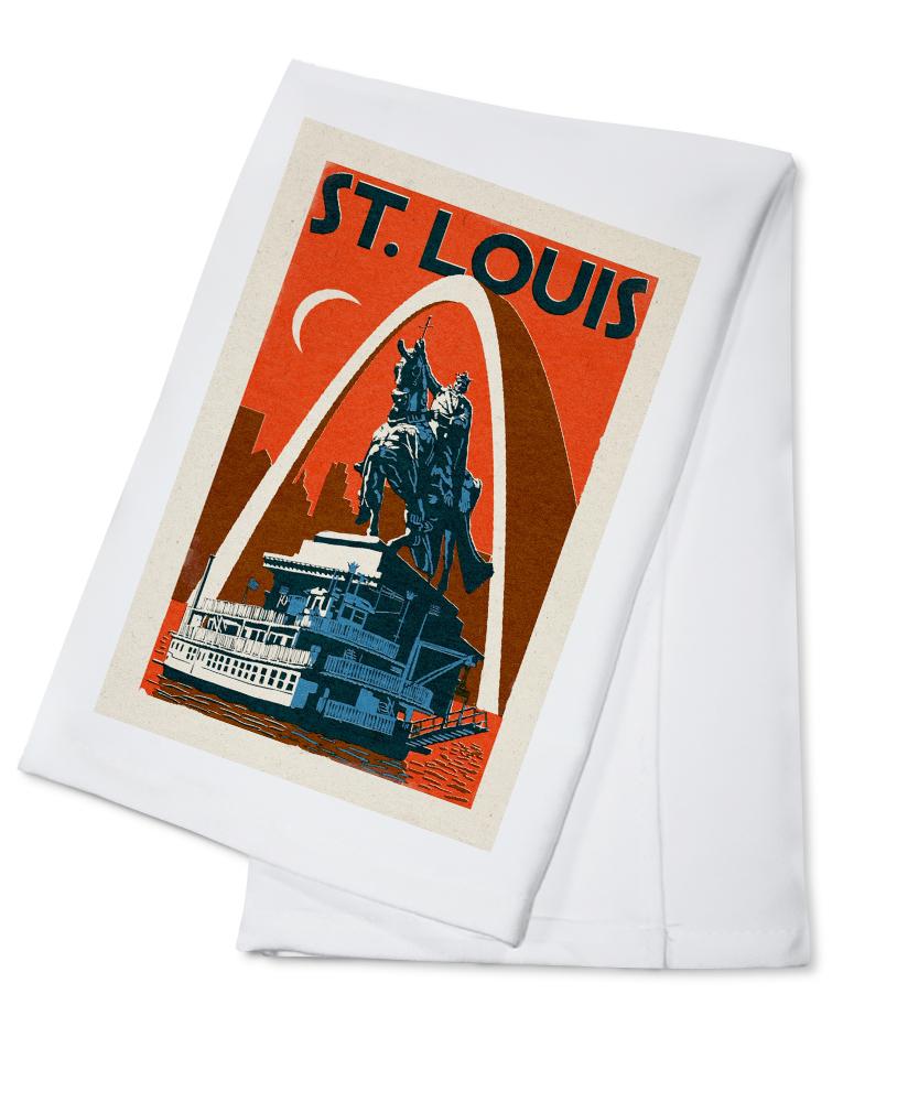 St. Louis, Missouri, Woodblock, Lantern Press Artwork, Towels and Aprons Kitchen Lantern Press Cotton Towel 