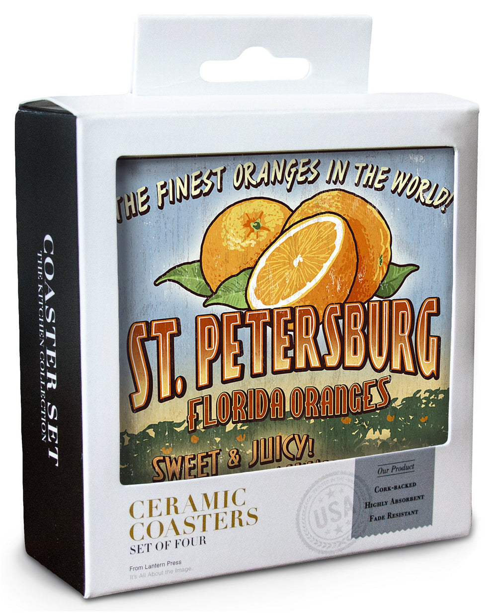 St. Petersburg, Florida, Orange Grove Vintage Sign, Lantern Press Artwork, Coaster Set Coasters Lantern Press 