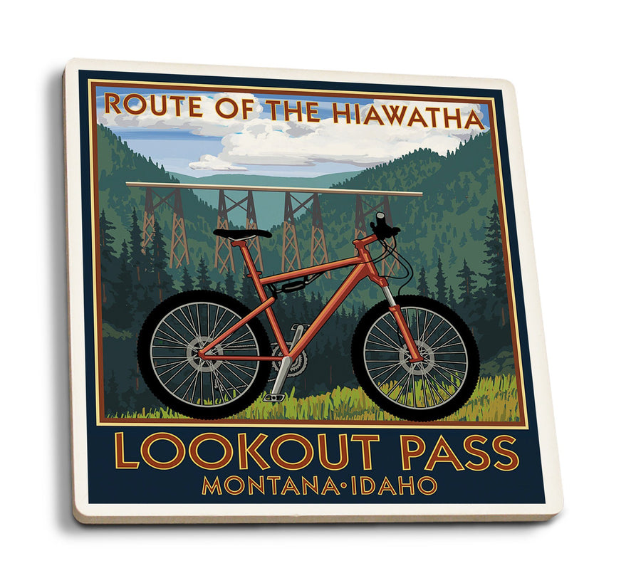 St. Regis, Montana, Route of the Hiawatha Mountain Bike Scene, Lantern Press Artwork, Coaster Set Coasters Lantern Press 