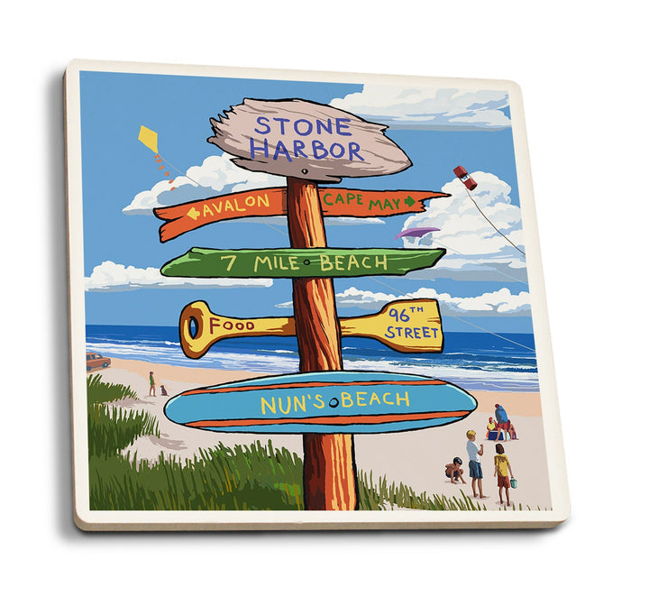 Stone Harbor, New Jersey, Sign Destinations, Lantern Press Poster, Coaster Set Coasters Lantern Press 