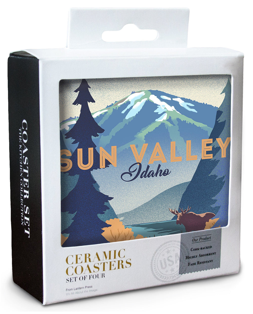 Sun Valley, Idaho, Bald Mountain, Lithograph, Lantern Press Artwork, Coaster Set Coasters Lantern Press 