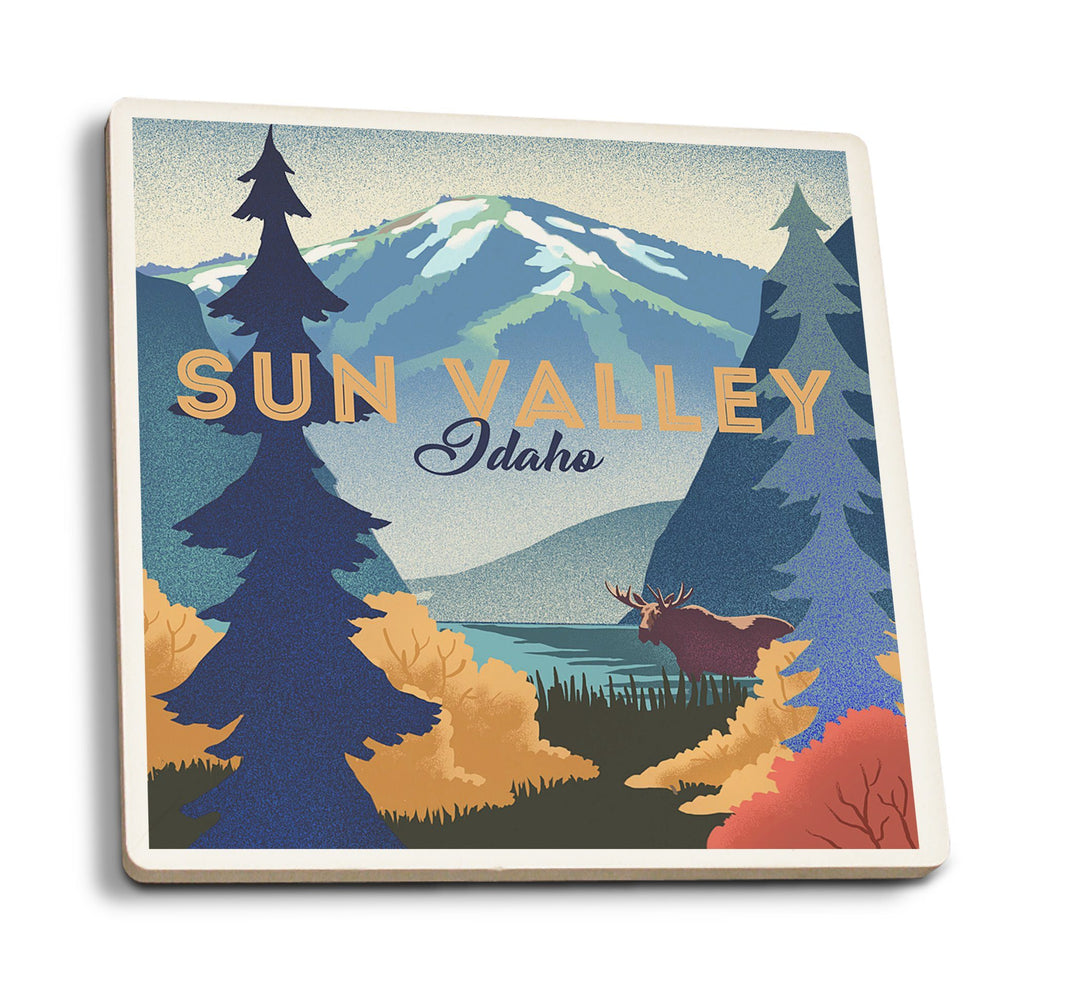 Sun Valley, Idaho, Bald Mountain, Lithograph, Lantern Press Artwork, Coaster Set Coasters Lantern Press 