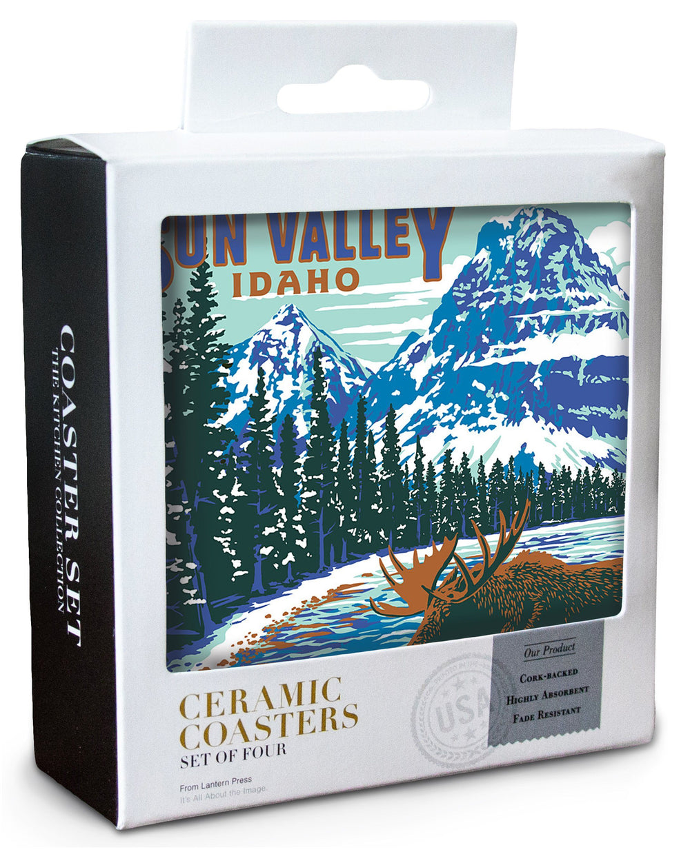 Sun Valley, Idaho, Explorer Series, Blue, Lantern Press Artwork, Coaster Set Coasters Lantern Press 