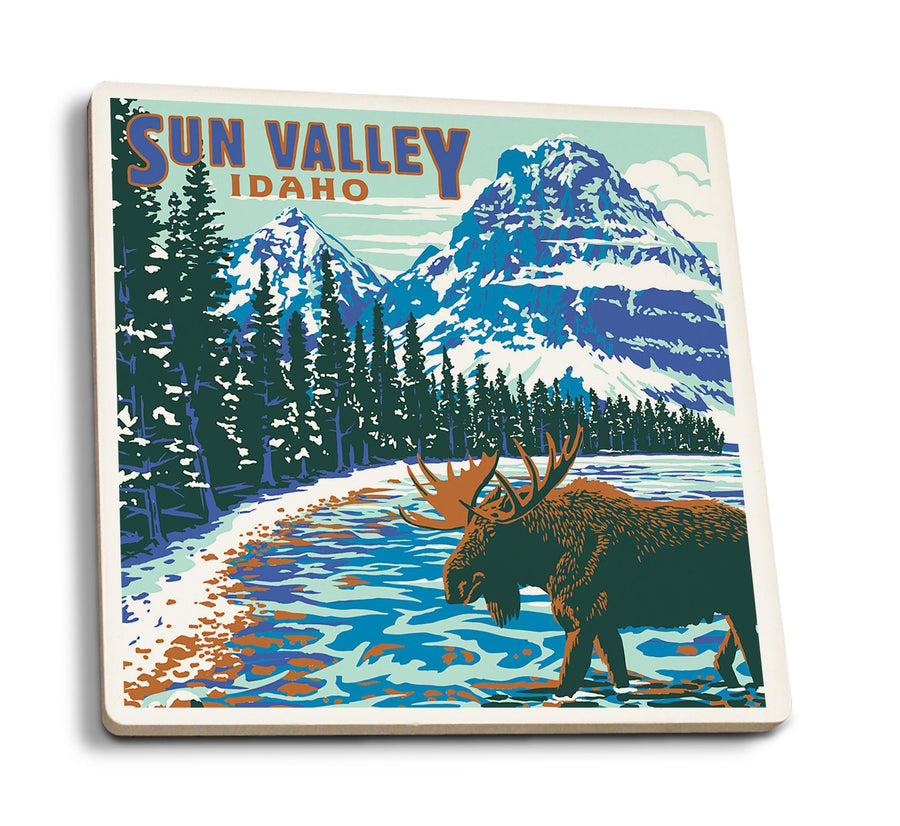 Sun Valley, Idaho, Explorer Series, Blue, Lantern Press Artwork, Coaster Set Coasters Lantern Press 