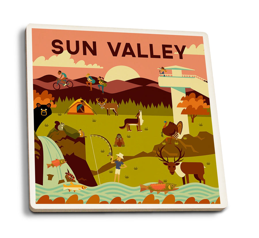 Sun Valley, Idaho, Geometric Series, Lantern Press Artwork, Coaster Set Coasters Lantern Press 