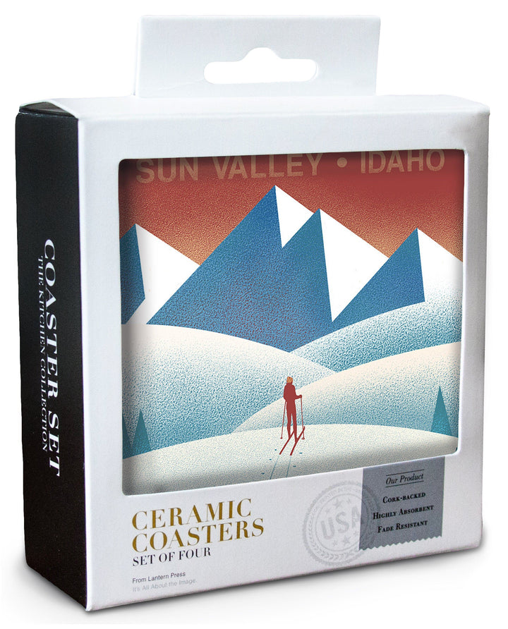Sun Valley, Idaho, Skier In the Mountains, Litho, Lantern Press Artwork, Coaster Set Coasters Lantern Press 
