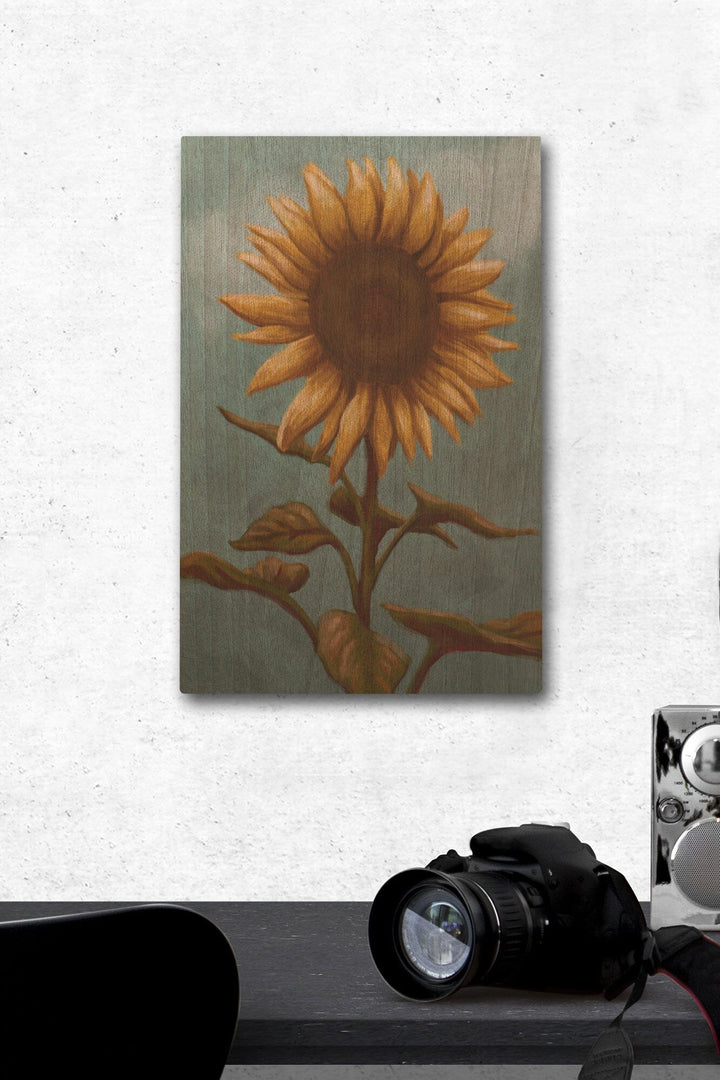 Sunflower, Oil Painting, Lantern Press Artwork, Wood Signs and Postcards Wood Lantern Press 12 x 18 Wood Gallery Print 