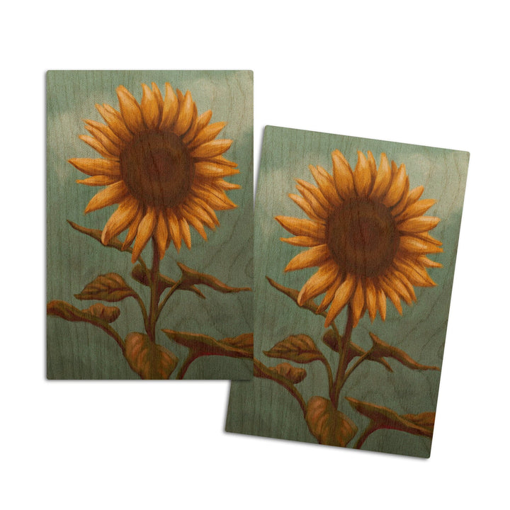 Sunflower, Oil Painting, Lantern Press Artwork, Wood Signs and Postcards Wood Lantern Press 4x6 Wood Postcard Set 