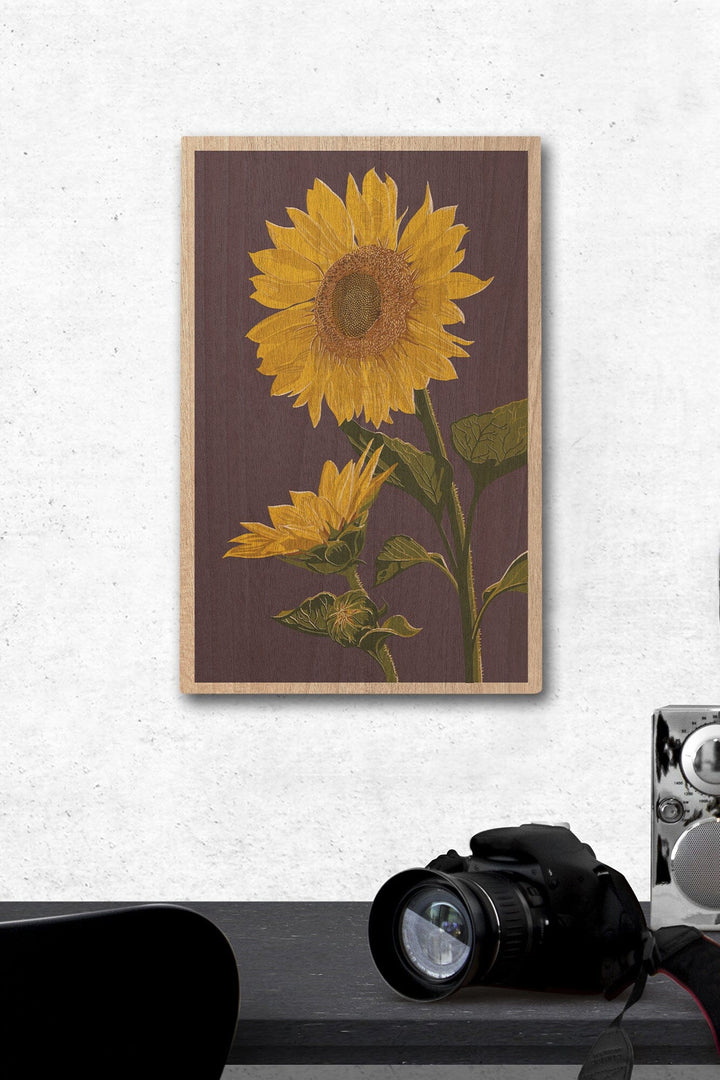 Sunflowers, Letterpress, Lantern Press Artwork, Wood Signs and Postcards Wood Lantern Press 12 x 18 Wood Gallery Print 