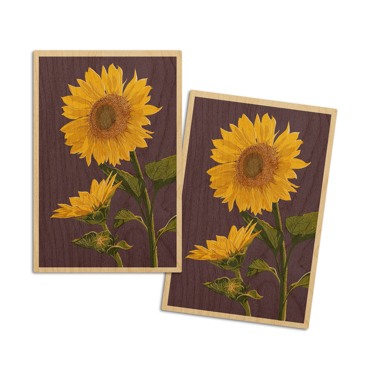 Sunflowers, Letterpress, Lantern Press Artwork, Wood Signs and Postcards Wood Lantern Press 4x6 Wood Postcard Set 