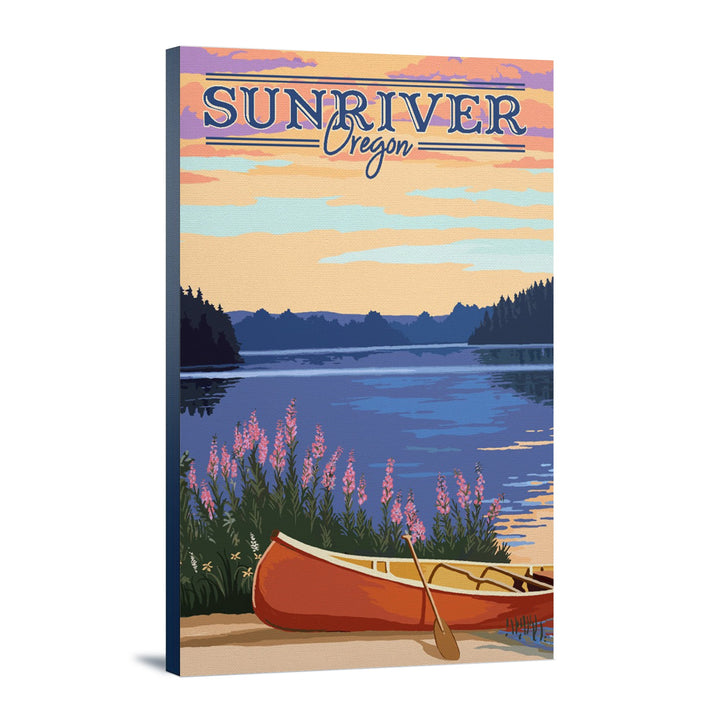 Sunriver, Oregon, Canoe & Lake, Lantern Press Artwork, Stretched Canvas Canvas Lantern Press 12x18 Stretched Canvas 