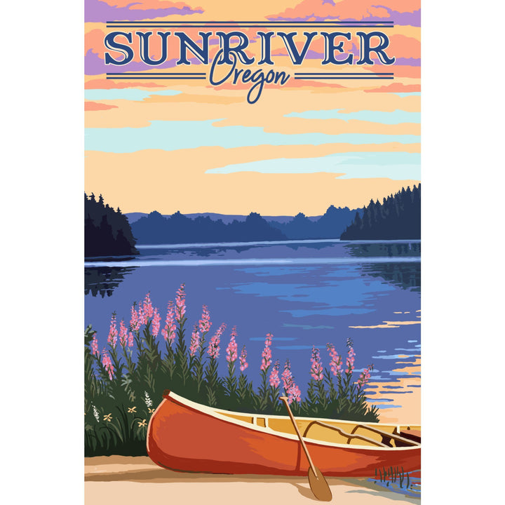 Sunriver, Oregon, Canoe & Lake, Lantern Press Artwork, Stretched Canvas Canvas Lantern Press 