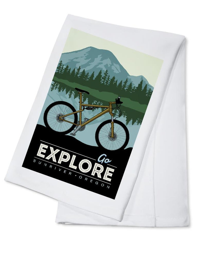 Sunriver, Oregon, Go Explore, Bike, Lantern Press Artwork, Towels and Aprons Kitchen Lantern Press Cotton Towel 