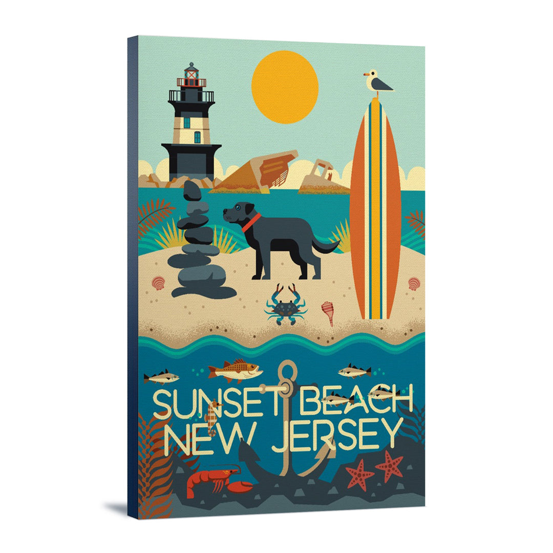 Sunset Beach, New Jersey, Geometric, Lantern Press Artwork, Stretched Canvas Canvas Lantern Press 16x24 Stretched Canvas 