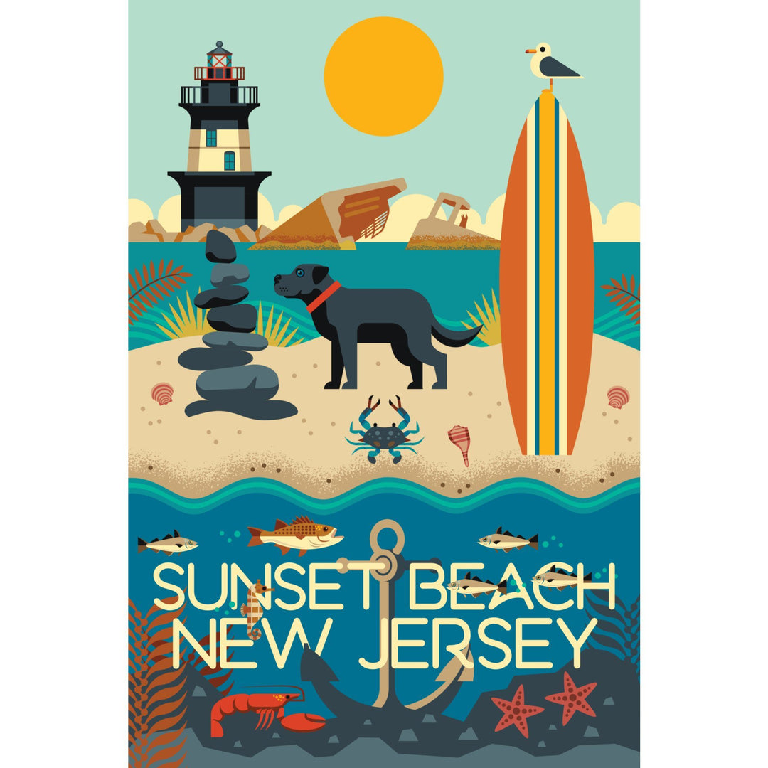 Sunset Beach, New Jersey, Geometric, Lantern Press Artwork, Towels and Aprons Kitchen Lantern Press 