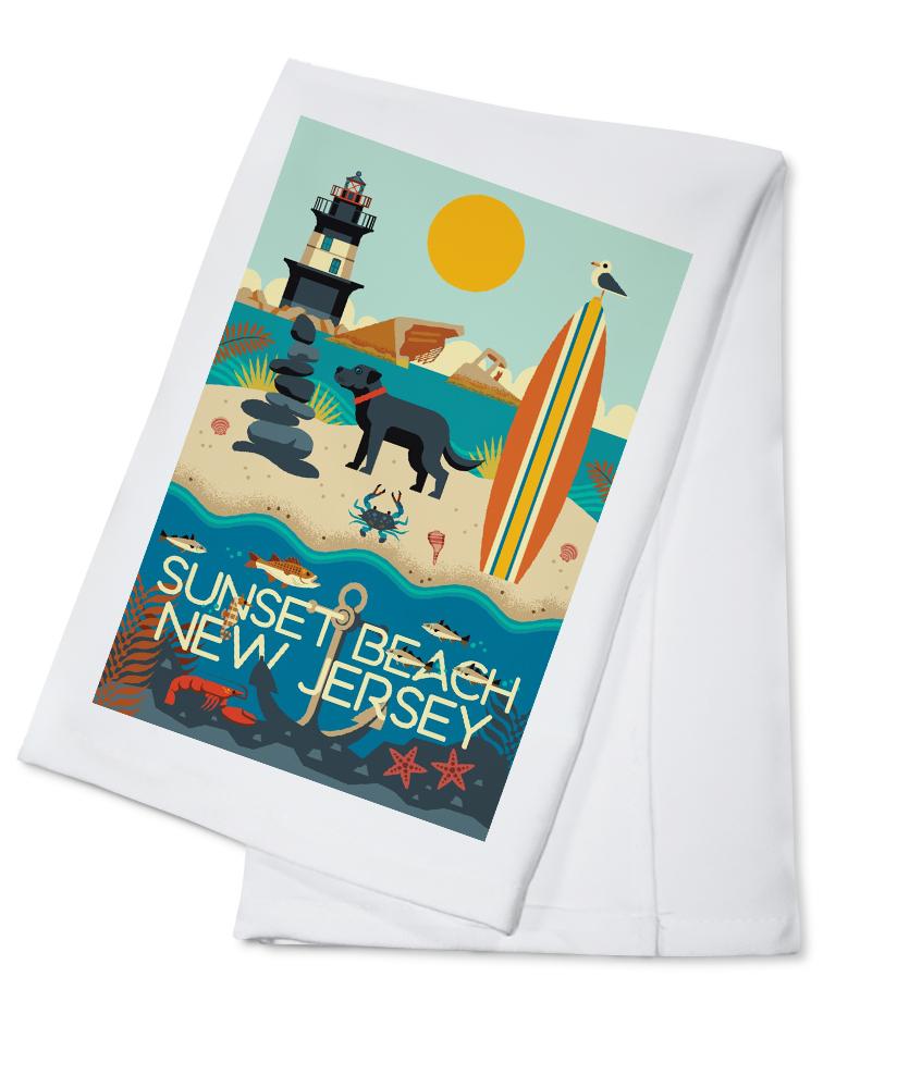 Sunset Beach, New Jersey, Geometric, Lantern Press Artwork, Towels and Aprons Kitchen Lantern Press Cotton Towel 