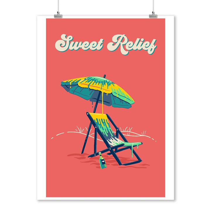 Sweet Relief Collection, Beach Chair and Umbrella, Sweet Relief, Art Prints and Metal Signs Art Lantern Press 12 x 18 Art Print 