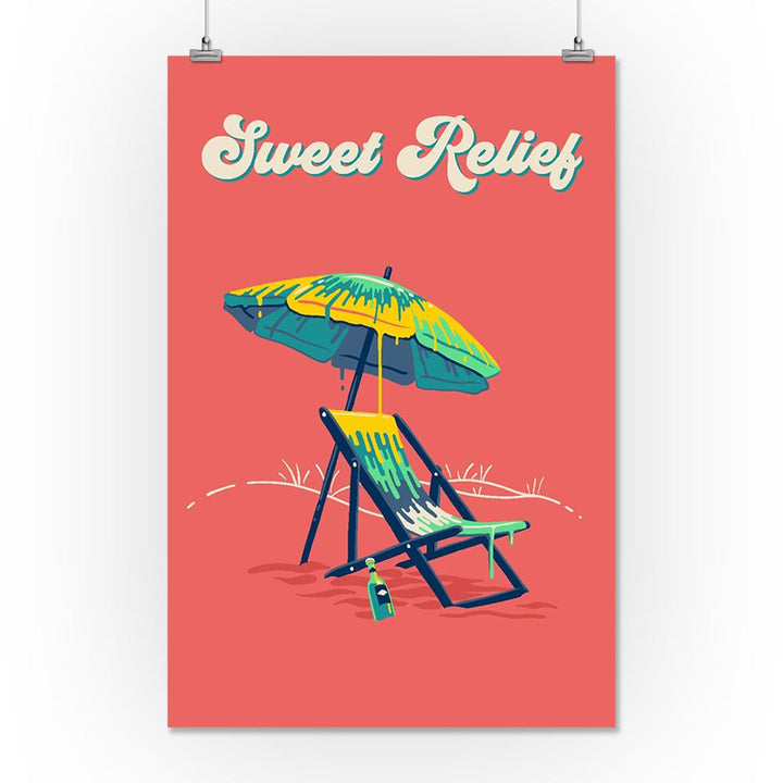 Sweet Relief Collection, Beach Chair and Umbrella, Sweet Relief, Art Prints and Metal Signs Art Lantern Press 16 x 24 Giclee Print 