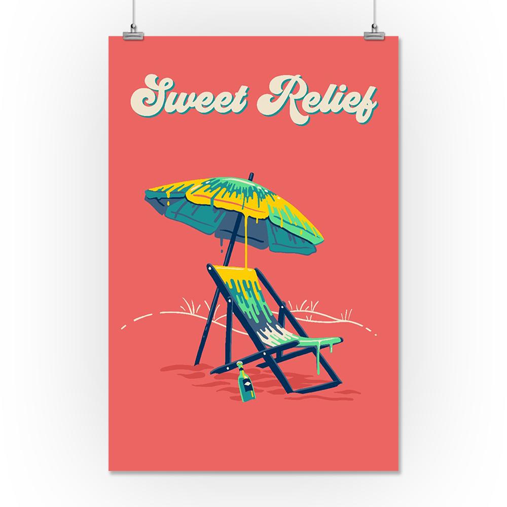 Sweet Relief Collection, Beach Chair and Umbrella, Sweet Relief, Art Prints and Metal Signs Art Lantern Press 36 x 54 Giclee Print 
