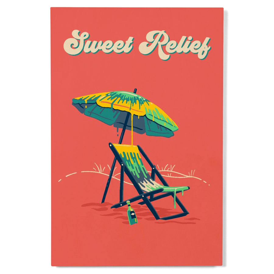 Sweet Relief Collection, Beach Chair and Umbrella, Sweet Relief, Wood Signs and Postcards Wood Lantern Press 