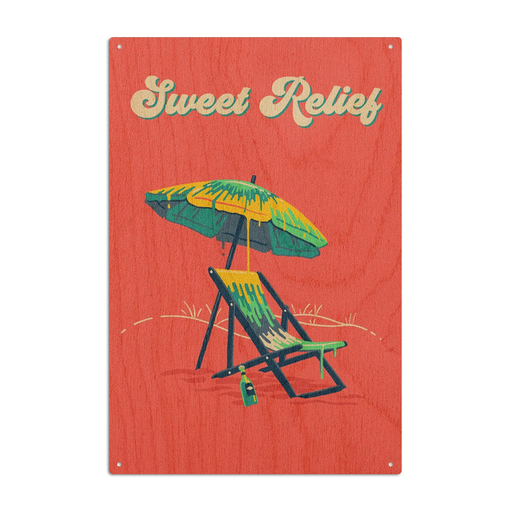 Sweet Relief Collection, Beach Chair and Umbrella, Sweet Relief, Wood Signs and Postcards Wood Lantern Press 6x9 Wood Sign 