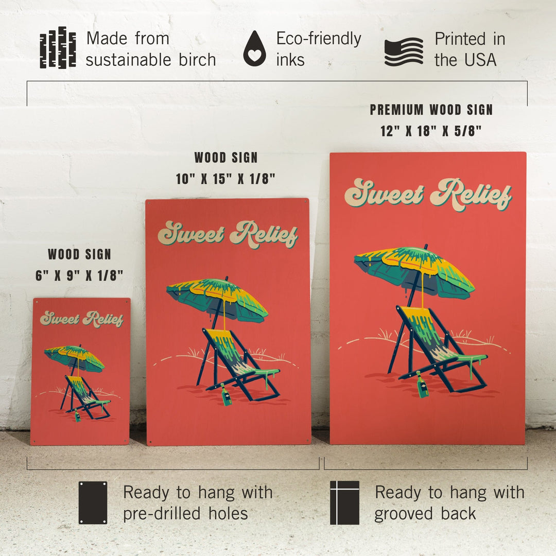 Sweet Relief Collection, Beach Chair and Umbrella, Sweet Relief, Wood Signs and Postcards Wood Lantern Press 
