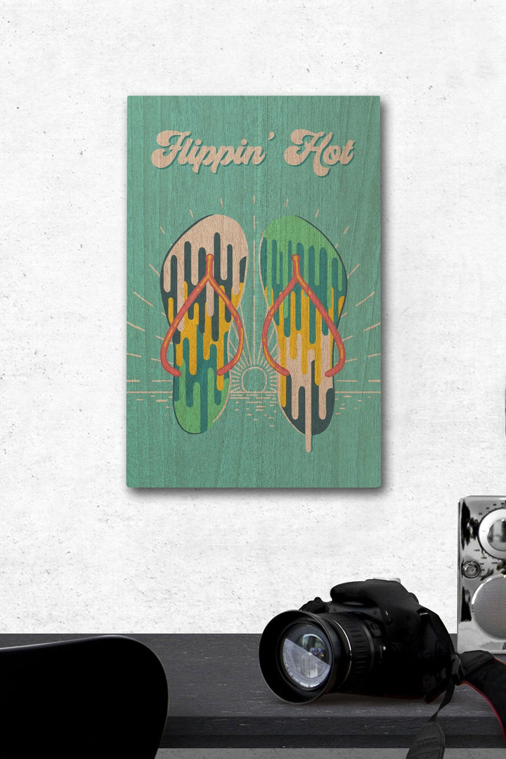 Sweet Relief Collection, Flip Flops, Flippin Hot, Wood Signs and Postcards Wood Lantern Press 12 x 18 Wood Gallery Print 