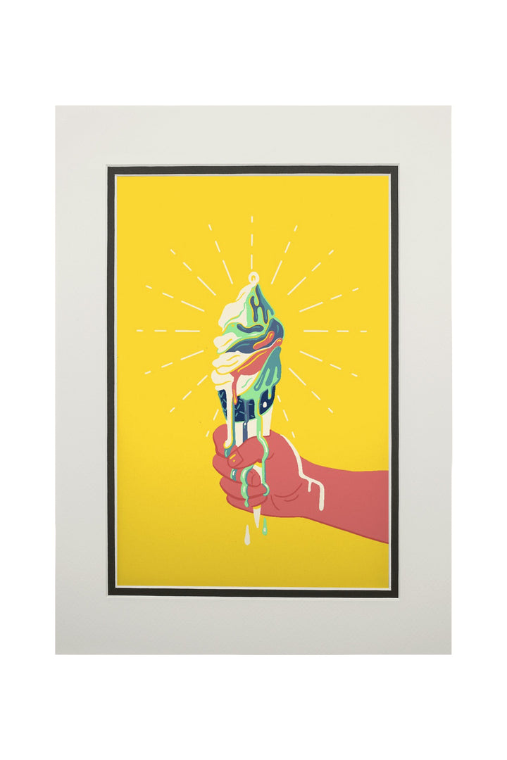 Sweet Relief Collection, Melting Ice Cream Cone, Art Prints and Metal Signs Art Lantern Press 11 x 14 Matted Art Print 