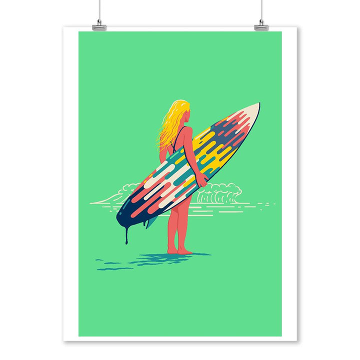 Sweet Relief Collection, Surfer Girl with Surfboard, Art Prints and Metal Signs Art Lantern Press 12 x 18 Art Print 