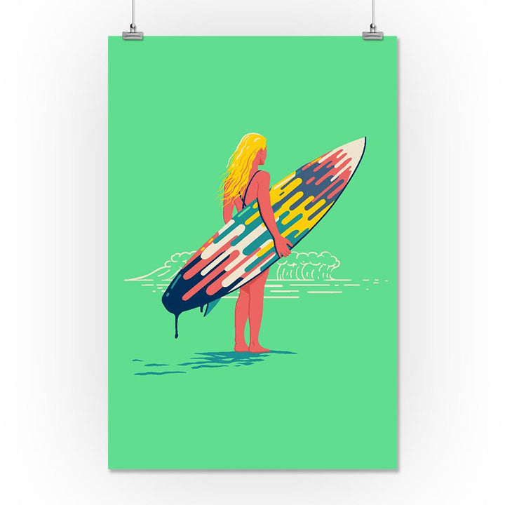 Sweet Relief Collection, Surfer Girl with Surfboard, Art Prints and Metal Signs Art Lantern Press 16 x 24 Giclee Print 