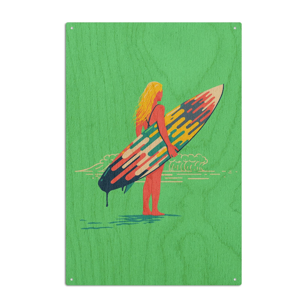 Sweet Relief Collection, Surfer Girl with Surfboard, Wood Signs and Postcards Wood Lantern Press 10 x 15 Wood Sign 