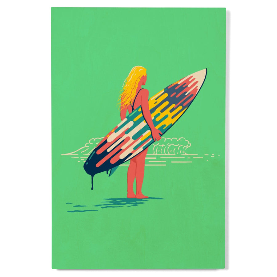 Sweet Relief Collection, Surfer Girl with Surfboard, Wood Signs and Postcards Wood Lantern Press 