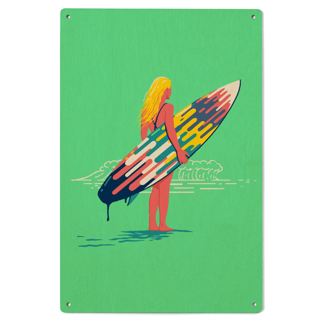 Sweet Relief Collection, Surfer Girl with Surfboard, Wood Signs and Postcards Wood Lantern Press 