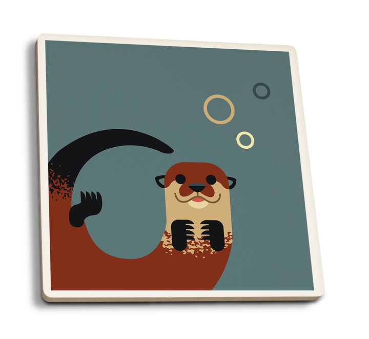 Swimming Otter, Geometric, Contour, Lantern Press Artwork, Coaster Set Coasters Lantern Press 