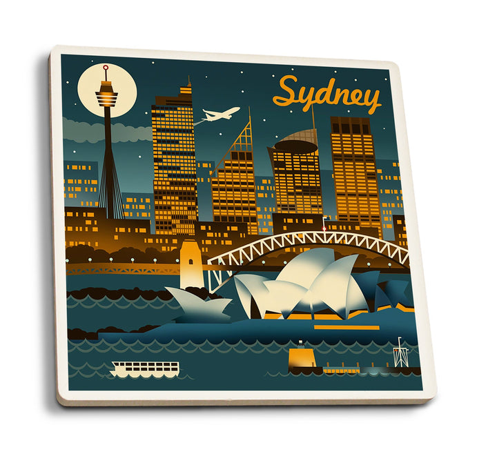 Sydney, Australia, Retro Skyline, Lantern Press Artwork, Coaster Set Coasters Lantern Press 